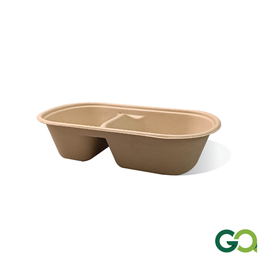 SUGARCANE BAGASSE 2 COMPARTMENT BOX (1 carton : 500 pieces)